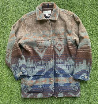 Vintage Usa Made Ll Bean Aztec Wool Buttoned Jacket Size M/l