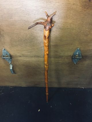 Antique Unique Head Natural Wood Walking Stick,  Cane,  37 " Tall Overall