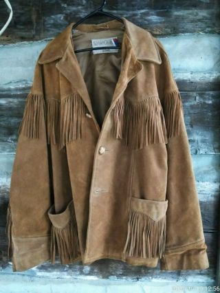 Vintage Mens Schott Rancher Buckskin Western Suede Leather Fringe Jacket Size 44