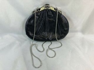 Vintage Judith Leiber Art Deco Enamel Black Leather Bag