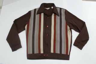 Vtg 50’s 60’s Gaucho Originals Brown Poly Collared L/s Rockabilly Shirt Size S