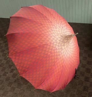Vintage Pagoda Style Umbrella With Amber Lucite Handle