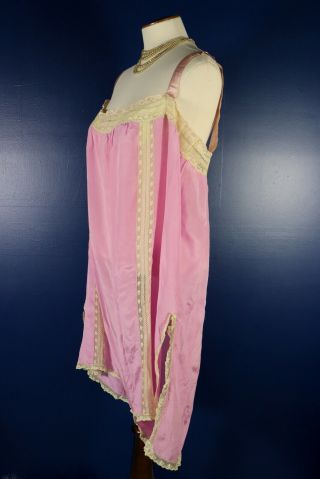 Antique 1920s Rose Pink Silk Step In Teddie Chemise Lingerie Lace Trim 3