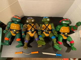 Vintage 1989 Set Of 4 Tmnt Teenage Mutant Ninja Turtles Rare Outfits Weapons 13