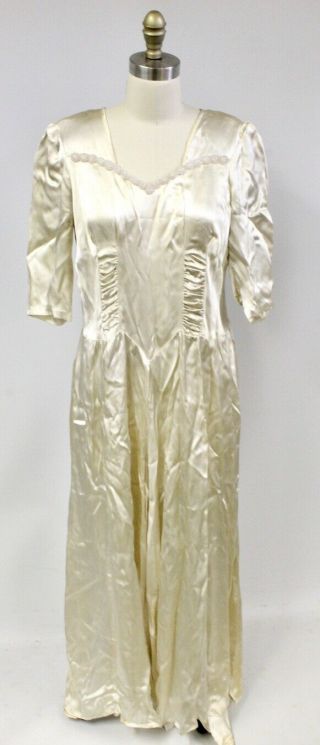 Vtg 40s Wedding Gown Ivory Champagne Rayon Satin Dress 38 " Bust M Cutter