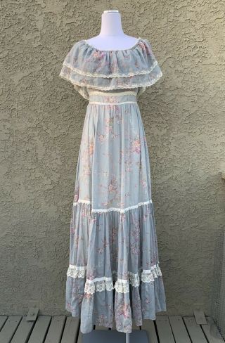 Vintage Gunne Sax Dress 70’s Cottagecore Maxi Prairie Off Shoulder Hippie Floral