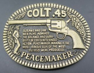 Colt 45 Peacemaker Pistol Firearms Gun Brass Vintage Belt Buckle