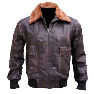 Aviator G - 1 Navy Distressed Brown Flight Bomber Leather Jacket For Men All Sizes