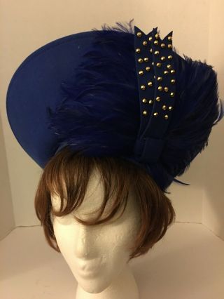 Vintage Jack Mcconnell Blue Feather Ladies Hat