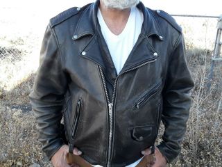 California Creations Motorcycle Distressed Leather Coat / Made In Usa / Size 52