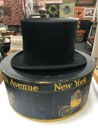Vintage Dobbs Fifth Avenue York Black Silk Plush Cylinder Top Hat W/box