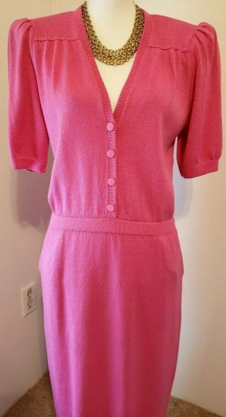 Vtg St John For Saks Fifth Ave Womens Pink Knit Winter Sweater Dress 12