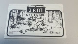 Vintage Star Wars Kenner Rotj Speeder Bike Vehicle 1983 Instructions