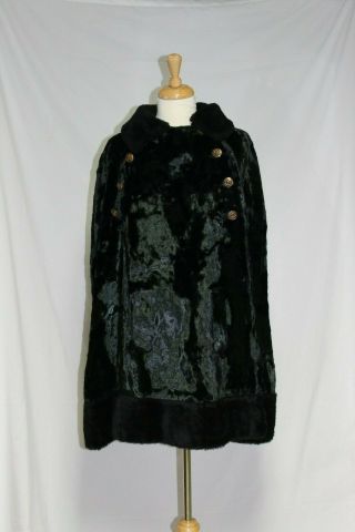 Vintage Black Faux Fur Cape Mod Gogo 1960s Dress Jacket Eagle/ Anchor Buttons