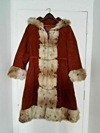 Vintage 1970s Winter Coat Forecaster Of Boston Burnt Orange Faux Fur Trim Hood