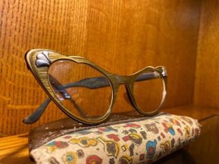 Rare Vtg 50s 60s American Optical Ao Hornrim Eye Glasses W/ Case Rx