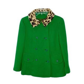 Vintage Zelinka Matlick Green Wool Fur Collar Coat Small Or Medium 1950s