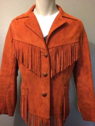 Vtg 50s 60s Leather Suede Fringe Jacket Womens L - Xl Rockabilly Vlv Western Hippy