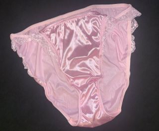 Vtg 90s Victoria Secret Pink Second Skin Satin Lace Bikini Panty Sissy Large L