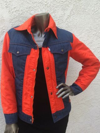 Vintage 1970 ' s Orange and Denim Blue Ski Levi ' s Jacket (Unisex) (Size S) 3