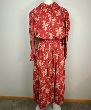 Vtg 1980s Ralph Lauren Country Prairie Cotton Madder Rose Skirt Blouse Outfit 10