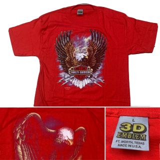 Vtg 1989 Harley Davidson Large Authentic 3d Emblem Single Stitch Red Shirt Eagle