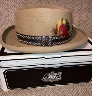 “vintage 1970s 3x Beaver Stetson Playboy Fedora Hat Sz 7 1/4 Camel Tan With Box”