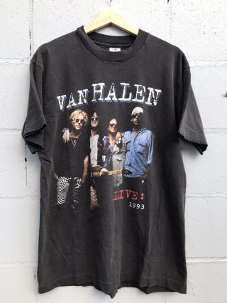 Vtg 90s Van Halen Live T Shirt Mens 1993 Single Stich Tour Music Band Rock Faded