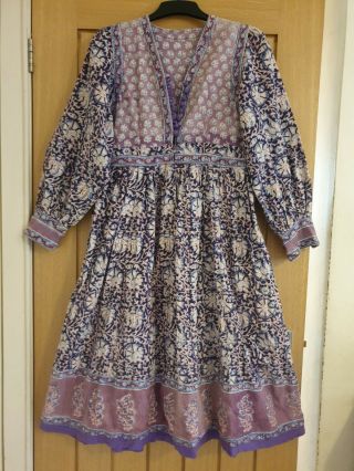 Vtg 70s Indian Block Print Dress Kuchi Afghan Style Hippie Boho Ethnic Arty S M