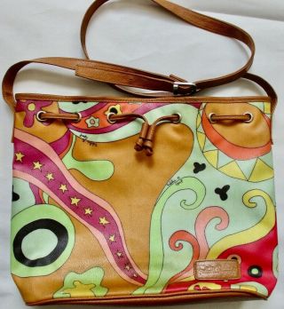 Ladies Carlos Falchi Vintage 60s Psychedelic Pucci Design Leather Draw Pull Bag