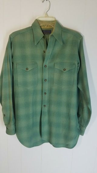Vtg 50s Mens Green Wool Pendleton Shadow Plaid Shirt Chest 42 True 1950s