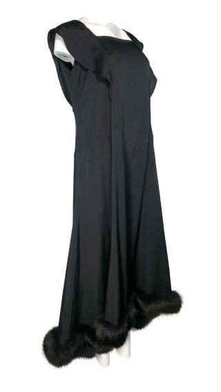 1920’s Deco Style Black Fur Trimmed Sweeping Gown