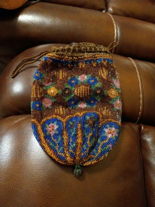 1850s To 1880s Vintage Antique Victorian Beaded Purse Bag