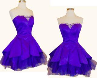 Vintage 80s 90s Purple Strapless Fairy Tulle Mini Full Skirt Prom Party Dress M