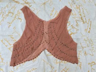 Antique 1920s Pink Silk Chiffon Vest Blouse Faceted Rhinestones Top Vintage