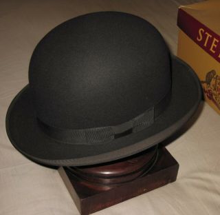 Vtg Stetson Derby Bowler Fedora Hat Black W/ Black Band Iob 7 1/4 -