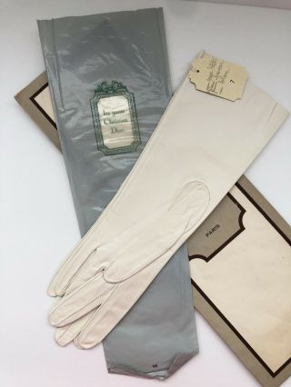 Vintage Christian Dior Long White Kid Leather Gloves Ladies Size 7 Nos W/ Tag