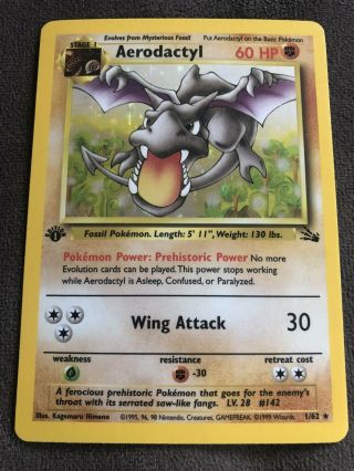 Wotc Aerodactyl 1st Edition Pokemon Fossil Set Holofoil Card