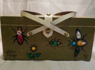 Vintage Enid Collins Glitter Bugs Wood And Jewel Box Purse,  1966