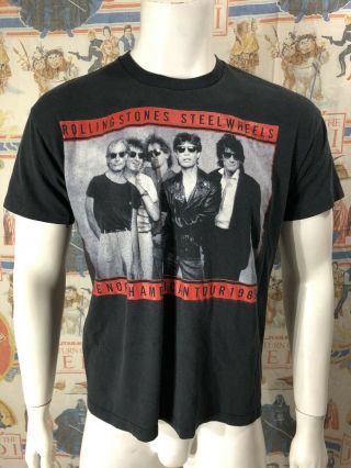 Vintage 1989 Rolling Stones Steel Wheels Tour Concert T - Shirt Size L Made In Usa