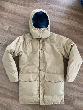 Woolrich Vintage Mens Mountain Parka Winter Coat Down Jacket Hooded Usa Beige S