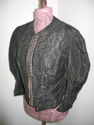 Exceptional Antique Vintage 1800s Victorian Jacket Blouse Jet Black Tafetta