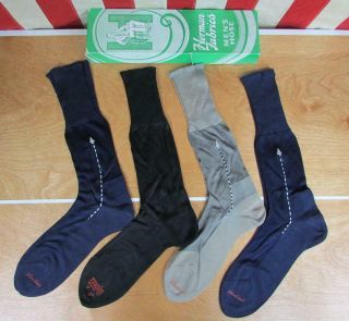 Vintage 1940s Herman Fabrics Mens Socks Hose 4 Pairs Nos W/box Atomic Rockabilly