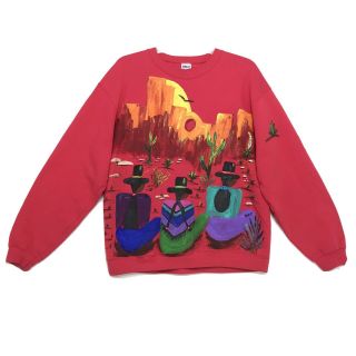 Vtg Hand Painted Window Rock Desert Sweatshirt Art To Wear Red Sz L Hrla Usa