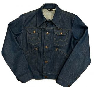 Vtg 70s Wrangler No - Fault Denim Jean Jacket Blue Sz 40 Made In Usa 126 Mj Pocket