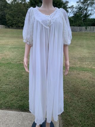 Vintage Peignoir Set 1960s Sheer Gown White Chiffon Nightie & Robe Nightgown