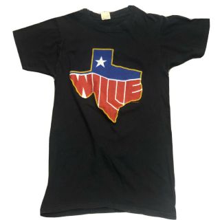 Vtg 1983 Willie Nelson Texas Lone Star 83 Double Sided Band Tee Sz Small S Black