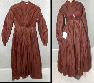 Antique Civil War Victorian 1850 1860 Silk Cotton Skirt Damage Dress Gr8 4 Study
