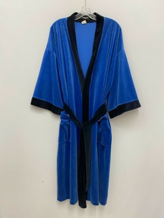 Vintage Christian Dior Monsieur Robe Black & Blue Velour With Belt One Size Os