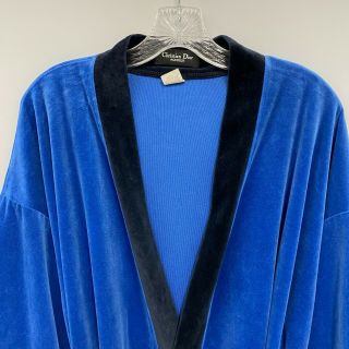 Vintage Christian Dior Monsieur Robe Black & Blue Velour With Belt One Size OS 3